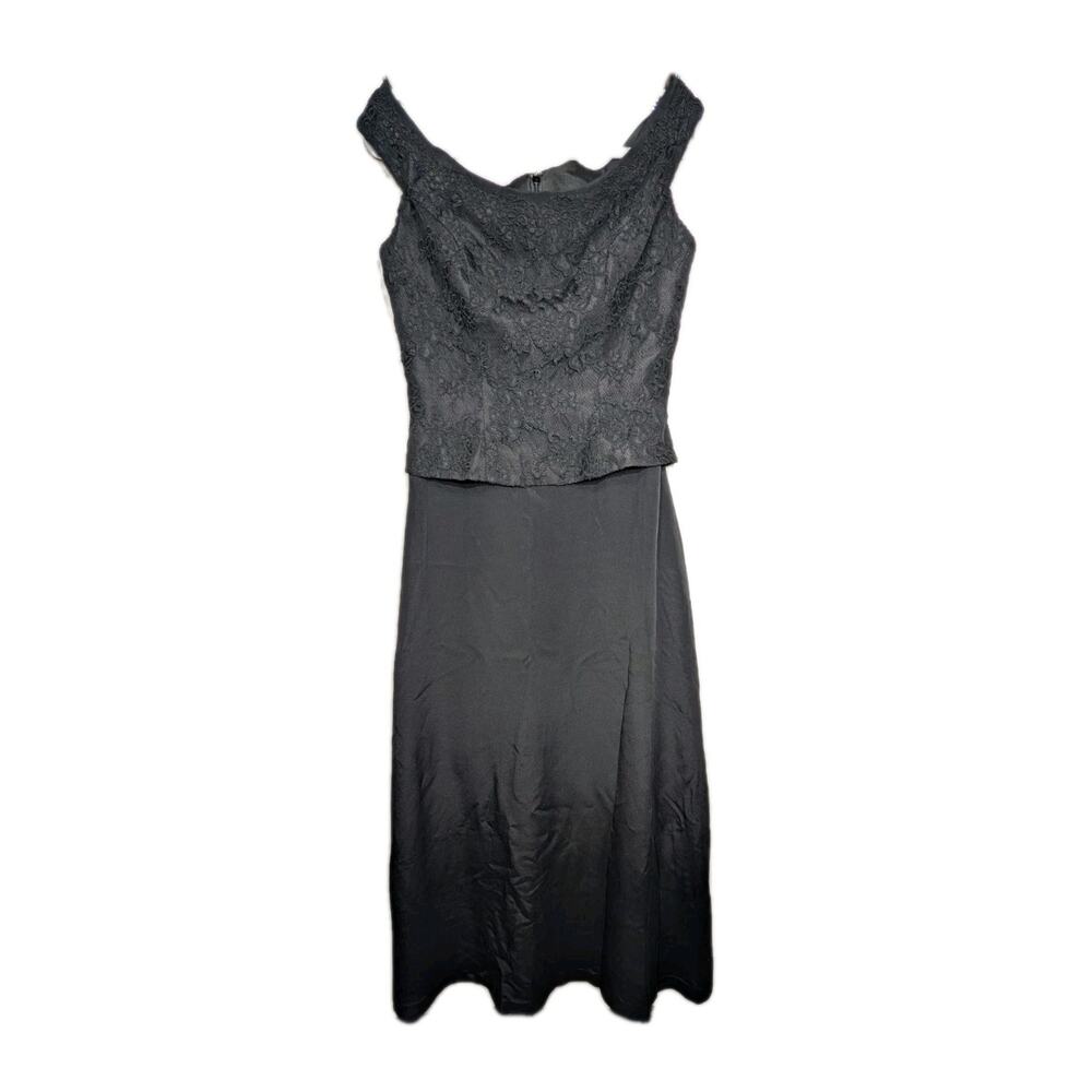 Belsoie Silk Evening Gown Black Lace‎ Off Shoulder A-Line Formal Dress Womens 14